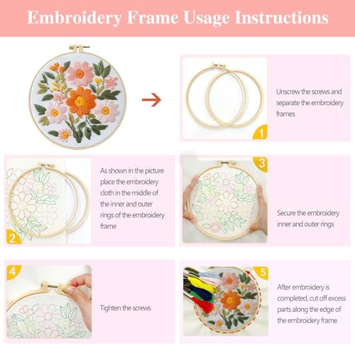 FEIYUENO 3 Sets Flowers Embroidery Kit for Beginner Adults (Sunflower) - color: Sunflower