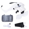 YOCTOSUN Magnifying Glasses with 4 LED Lights, Headband Magnifier with 5 Detachable Lenses 1X, 1.5X, 2X, 2.5X 3.5X -Rechargeable Hands Free Lighted Head Magnifier Glass for Crafts, Cross Stitch, Hobby - color: White