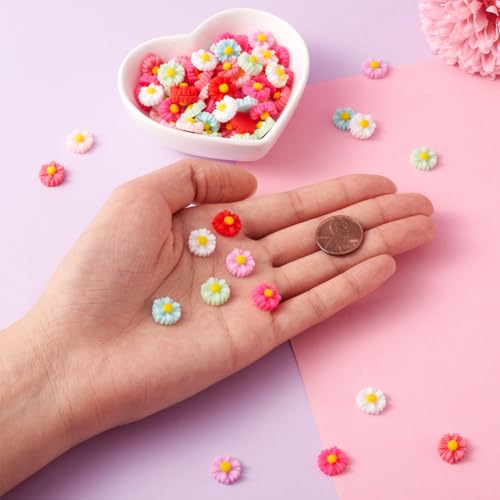 Beadthoven 200pcs 11mm Tiny Resin Flower Cabochons Mixed Colors No Hole Daisy Flatback Charms Mini Flowers Cameo Charms Jewelry Embellishment Supplies for Gluing DIY Jewelry Earrings Rings - color: 0Daisy-Mixed#11mm