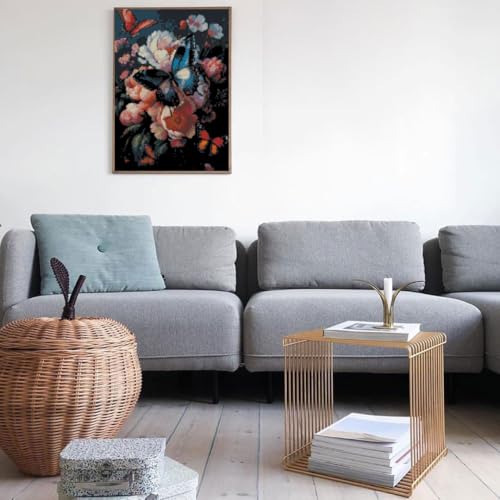 Butterfly Flower Stamped Cross Stitch Kits Flower Cross Stitch Patterns,Dimensions Cross Stitch Kits Embroidery Kit Arts and Crafts for Beginners 15.7x11.8 inches - color: T003