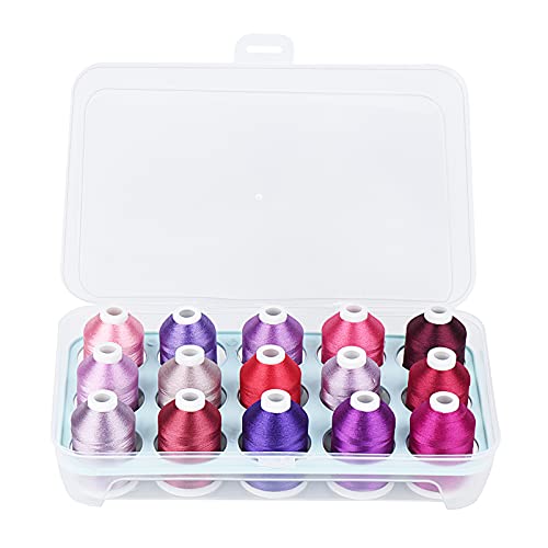 Simthread 15-Color Polyester Machine Embroidery Thread Set, Purple Series - color: 15C-Purple-Box