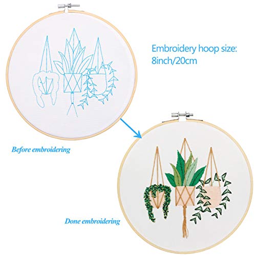 KISSBUTY Full Range of Embroidery Starter Kit with Pattern, Cross Stitch Kit Including Embroidery Fabric with Plant Pattern, Bamboo Embroidery Hoop, Color Threads and Tools Kit (Epipremnum Aureum)