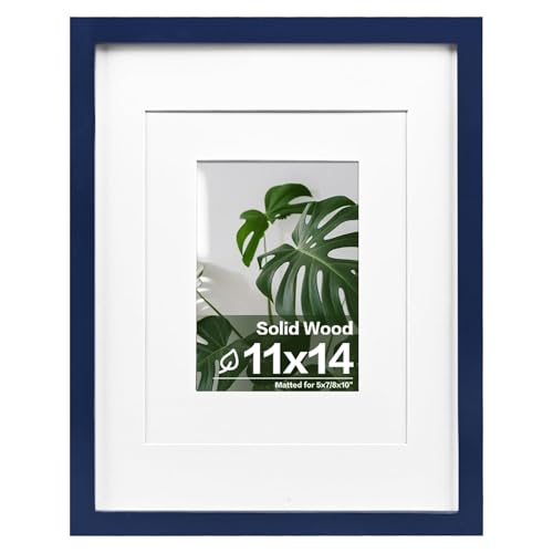 Egofine 11x14 Picture Frame Made of Solid Wood Covered by Plexiglass, Display Pictures 5x7/8x10 with Mat or 11x14 Without Mat for Table Top Display and Wall Mounting Photo Frame, Navy Blue - color: Navy Blue, size: 11x14
