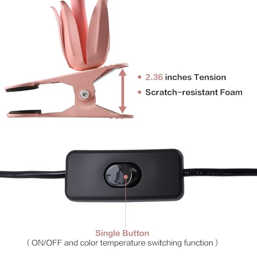 Clip On Light and Flower Bedside Table Lamp, Flexible Gooseneck Reading Book Light with 3 Color Modes, Night Light for Kids Nursery, Clip on for Desk, Bed Headboard, Dorm (Pink) - color: Pink