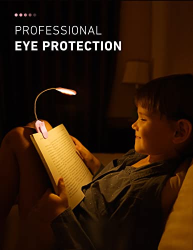 Monotremp Book Lights for Reading at Night in Bed, 80 Hours Runtime Rechargeable Reading Lights for Books in Bed, 3 Brightness Levels × 3 Color Temperatures, 1.3 oz Lightweight - color: Pink