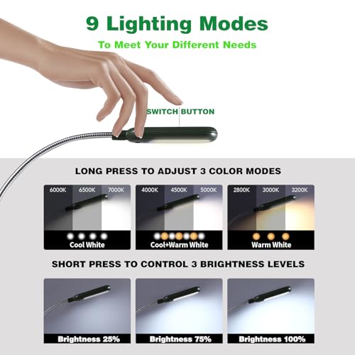 VAVOFO Rechargeable Book Light for Reading in Bed Kids, 7 LED Reading Light with 9-Level Warm Cool White Daylight, Eye Care Lamp with Power Indicator for Bookworms (Garden Green) - color: Garden Green