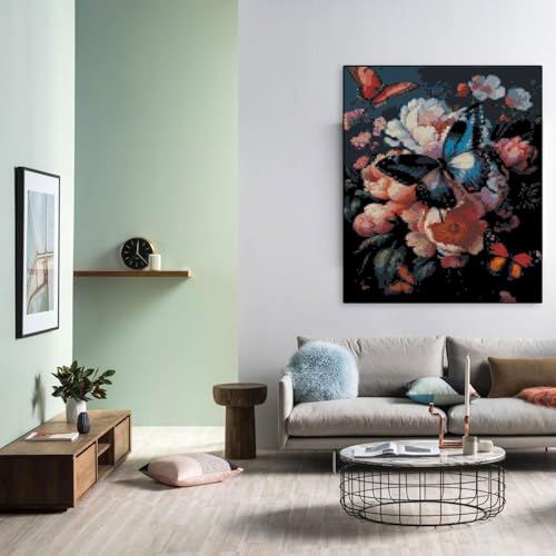 Butterfly Flower Stamped Cross Stitch Kits Flower Cross Stitch Patterns,Dimensions Cross Stitch Kits Embroidery Kit Arts and Crafts for Beginners 15.7x11.8 inches - color: T003