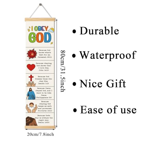 Rustic Canvas Hanging Banner, I Obey God Poster, Bible Story Poster, Wall Decor Art, Religious Artwork Banner Gift for Kids, Family Hanging of Scripture and Words Decorations 11 - color: Style 11