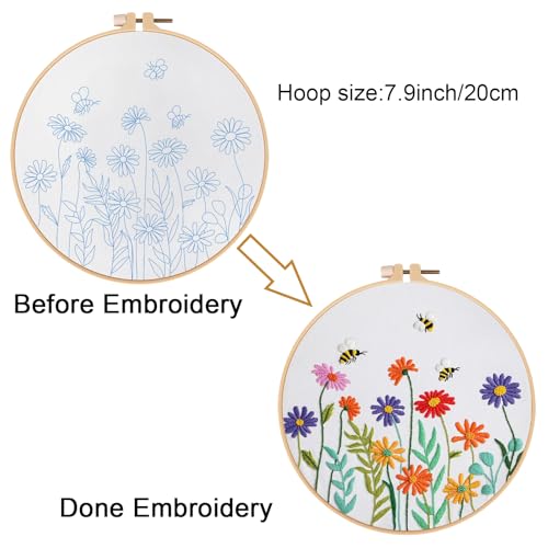 Louise Maelys Embroidery Kit for Beginners Daisy Flower Bee Stitch Set - color: daisy flowers