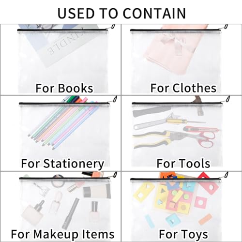 EOOUT 24pcs Mesh Zipper Pouch Bags, Plastic Zipper Bag for Organizing 13.5x9.5 Inches Letter Size, A4 Size, for Office Supplies - style: black-24pcs