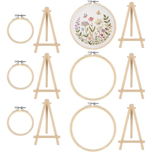 Novabright 12 Pcs Medium Bamboo Embroidery Hoop with Triangle Display Stand - size: Medium