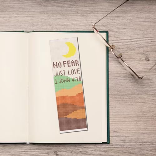 FREEBLOSS 11CT 6 Set Cross Stitch Bookmark Kit Landscape Stamped Embroidery Bookmark Kit with Instructions 6 Back Felt Bookmarks Making Set for Adults Book Lovers, 8"x2.4" - style: Minimalist Landscape
