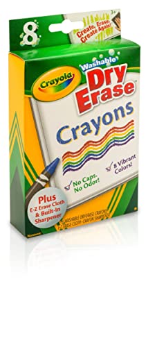 Crayola Washable Dry Erase Crayons for Kids 8ct with Eraser & Sharpener