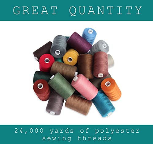BlesSew Sewing Thread - 24 Spools of Polyester Thread for Sewing Machine, Beginners, Hand Stitching & Quilting - 1000 yds Per Spool - color: Dark Colors