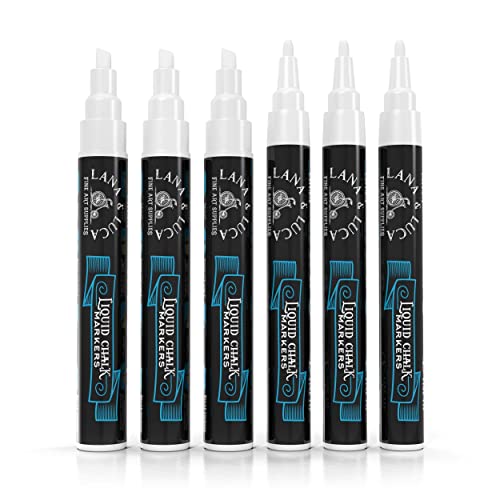 LANA & LUCA White Liquid Chalk Marker Pens - 6mm and 3mm, 3 of each - size: 6 Count (Pack of 1)