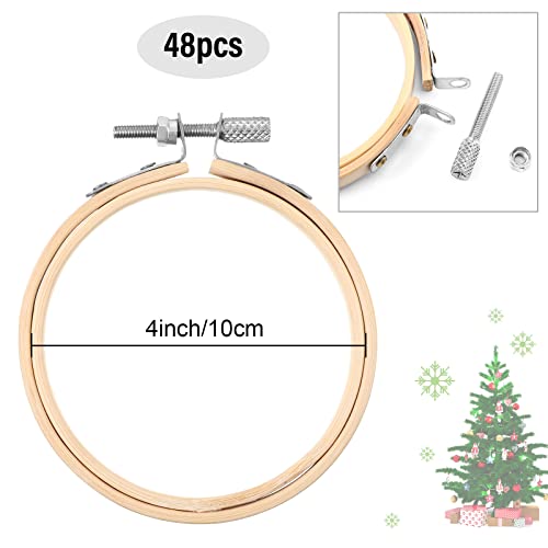 Hoteam 48 Pcs Small Wooden Embroidery Hoop Bamboo Round Cross Stitch,4 Inch - size: 4 Inch