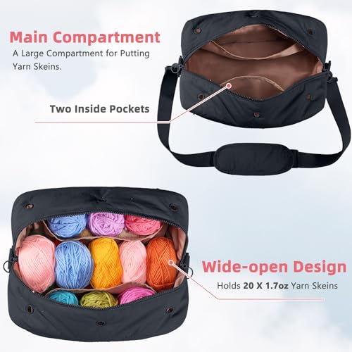 MYBAGZING Crochet Bag Organizer Knitting Bag Yarn Storage for Crochet Hook - color: Black, size: Medium - 12"