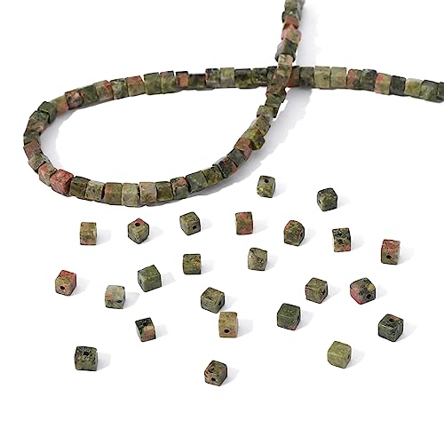 BEADIA Natural Unakite Square Stone Beads 4x4mm 85pcs Cube Loose Semi Gemstone Beads for Jewelry Making Design - color: Unakite