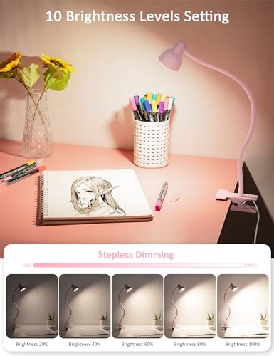 Pink Small Desk Lamp Clip on Reading Light for Bed 3 Colors - color: Pink
