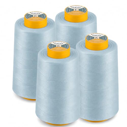 AK Trading 4-Pack Light Blue All Purpose Sewing Thread Cones (6000 Yards Each) of High Tensile Polyester Thread Spools for Sewing, Quilting, Serger Machines, Overlock, Merrow & Hand Embroidery - color: LIGHT BLUE