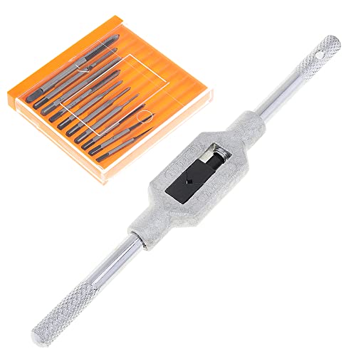 11pcs Mini Tap Wrench Set Metric Tap Set with High Speed Steel Hand Screw Thread Plug Taps M1 M1.2 M1.4 M1.6 M1.7 M1.8 M2 M2.5 M3 M3.5 Adjustable Tap Wrench for Woodworking Machinery Repair