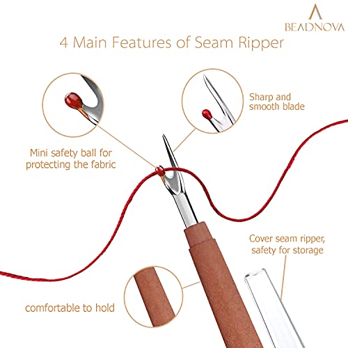 BEADNOVA Seam Ripper 6pcs Wooden Style Plastic Thread Cutter Stitch Remover Large Thread Remover Stitch Eraser Tag Ripper for Clothes Crafting Embroidery