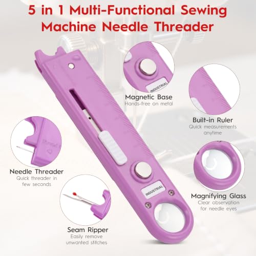 Sewing Machine Needle Threader, 5 in 1 Automatic Quick Threading Tool, Multifunctional Stitch Insertion Seam Guide with Seam Rippers for Quilting Alterations Tailoring(2 Pack,Blue/Purple) - color: Blue/Purple