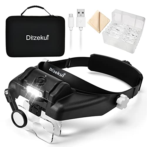 Dilzekui Magnifying Glasses w/Light,1X-14X Rechargeable Headband Magnifier
