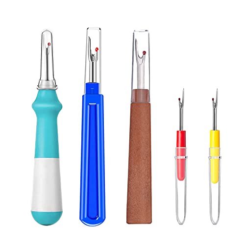 BEADNOVA Seam Ripper 5pcs Plastic Thread Cutter Stitch Remover Large Thread Remover Stitch Eraser Tag Ripper for Clothes Crafting Embroidery (4 Styles)
