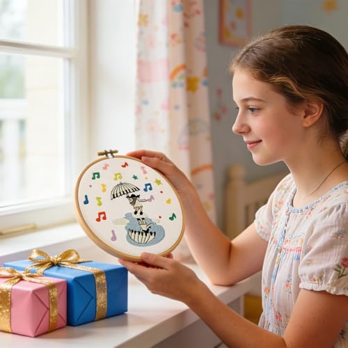 Hand DIY Embroidery Kits for Beginners Adults, Cute Crewel Embroidery Art Kits, Stamped Cross Stitch Kits for Beginners Adults Craft Kits for Women, Entire Set of Embroidery Supplies & Video Tutorial - color: H1072, size: 8Inch