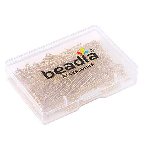 BEADIA 14K Gold Plated Open Eye Pins Non Tarnish 40mm 150pcs for Jewelry Making Findings - color: Open Eye Pins 14k Gold, size: 40x0.7mm