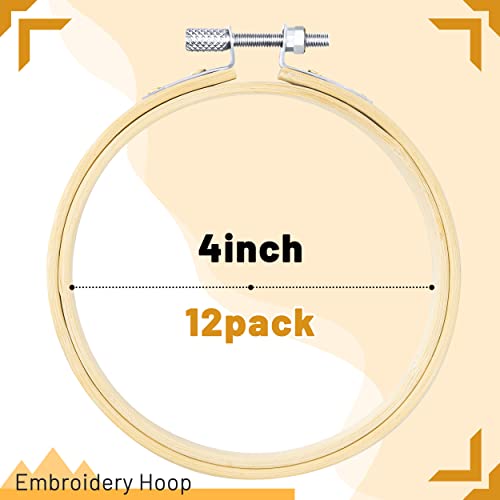 GIEMSON Embroidery Hoop 4 Inch 12 Pieces Small Embroidery Hoops Bamboo Circle Cross Stitch Hoop for Embroidery Art Craft Sewing - size: 4 inch