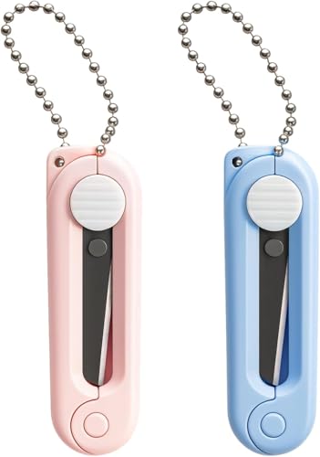 Mini Scissors with Key Chain Mini Telescopic Small Foldable Scissors Portable Safe Pocket Travel Scissors Retractable Kids Shears Sharp Cutting Tools for Cutting, Scrapbooking (Pink) - color: Pink