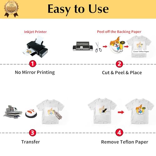 TransOurDream Upgraded Iron on Heat Transfer Paper for T Shirts (40 Sheets, 8.5x11") Iron on Transfers for Light Fabric Printable Heat Transfer Vinyl for Inkjet Printer (L2-40) - color: Light, size: 40 Sheets