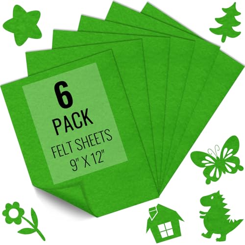IONTACH 9" X 12" Soft Felt Sheets 1.6mm Thick (6 Packs, Green) - color: Green