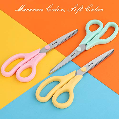 iBayam 8.5" All Purpose Yellow Pink Teal Scissors for School Office Teacher - color: Yellow, Pink, Green, size: 3-Pack