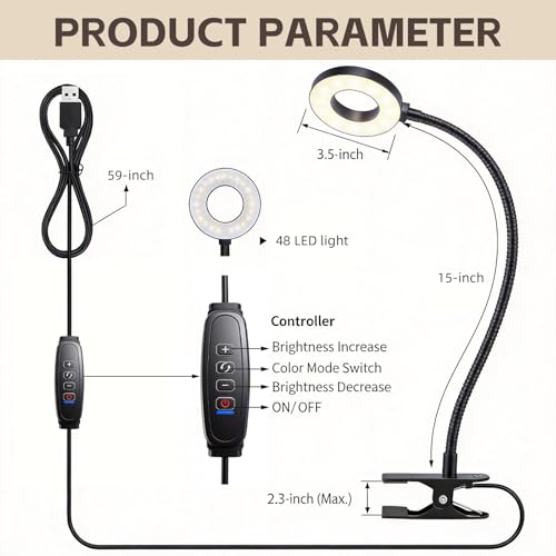 Clip on Book Light, LED Desk Lamp with Clamp, Flexible Gooseneck