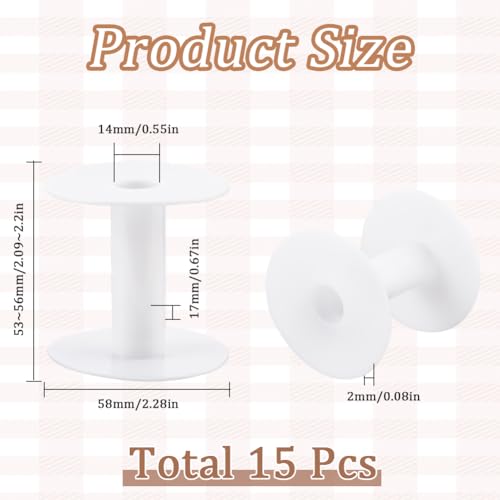 SUNNYCLUE 15Pcs Wire Weaving Bobbin Plastic Ribbon Spool Bulk Small Diameter Empty Thread Rope Chain Roll Crochet Cords Organizer Lace Line White Spools for Embroidery Thread Yarn Making DIY Crafts - size: 2.28 x 2.09~2.2in