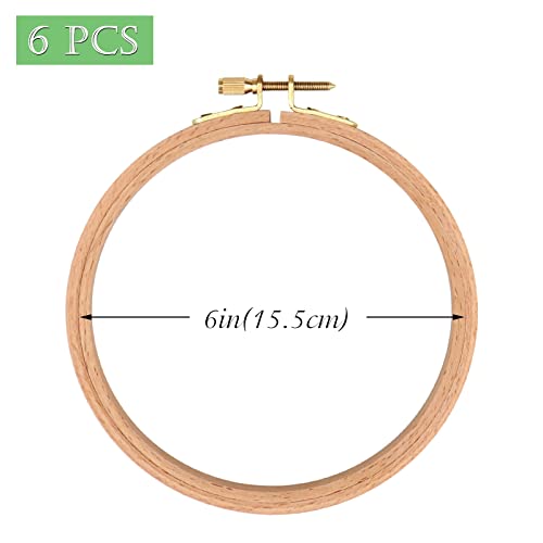 ZOCONE 6 PCS Beech Wood Embroidery Hoops, Wood Circle Hoop Ring Cross Stitch Hoop for Embroidery, Cross Stitch, Needlework, Art Craft Handy Sewing and Christmas Decoration (Size-6") - style: Size-6"