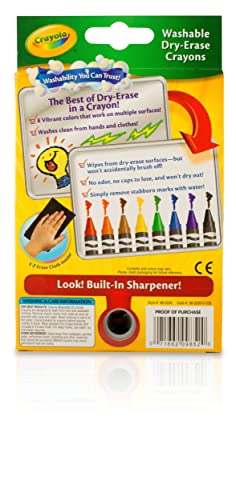 Crayola Washable Dry Erase Crayons for Kids 8ct with Eraser & Sharpener