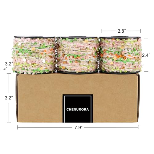 Artisanal Yarn Collection Multifiber Fancy Yarn for Knitting Crocheting Crafts DIY, Set of 3 Rolls (Interwoven Pink & Green with Golden Sequins) - color: Interwoven Pink & Green with Golden Sequins