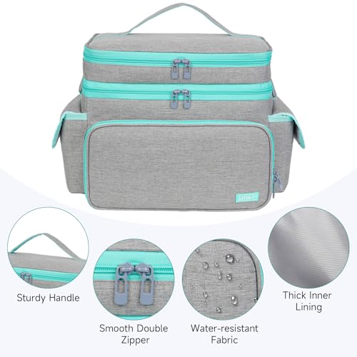 LEFOR·Z Large Sewing Supplies Organizer Bag(13 x 8 x 9 in),Sewing Basket - color: Grey/Green
