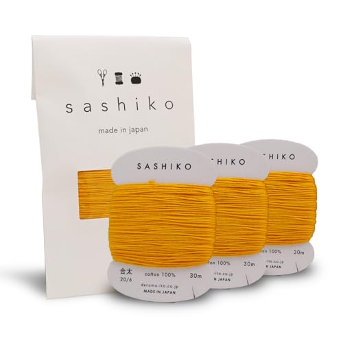 DARUMA Sashiko Thread Card Rolls Set of 3 (32.8 Yards x3) - Sewing & Embroidery, Includes Instruction Manual and Gift Packaging (Thick, Sunflower) - color: Sunflower, style: Thick