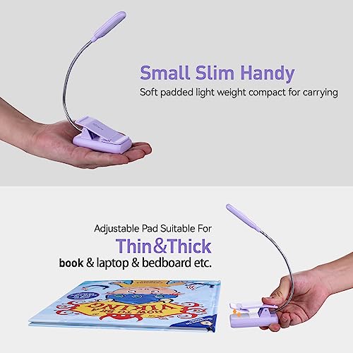 VAVOFO Rechargeable Book Light for Reading in Bed Kids, 7 LED Reading Light with 9-Level Warm Cool White Daylight, Eye Care Lamp with Power Indicator for Bookworms (Purple) - color: Purple