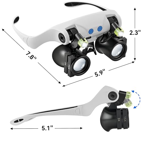 JARLINK Magnifying Glasses with LED Light, 14 Lenses, Hands Free, Black - color: Black