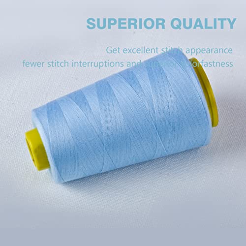 Baby Blue Serger Thread All-Purpose Thread for Sewing, Polyester, 4 Cones of 3000 Yards Each Spool for Sewing Machine - color: 4 Baby Blue