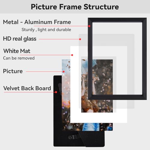 BKABOT 3x5 Black Aluminum Photo frames 3 Pack HD Glass Mat 2x3 Wall Table - color: Black, size: 3x5