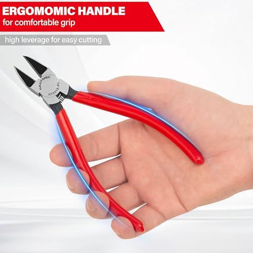 HAUTMEC 6" Flush Cutters Ultra Sharp Flush Cut Pliers Small Wire Cutters for Crafting, Spring Loaded and Non-slip Grip Wire Snips for Plastic, Jewelry Marking, Zip Tie, Artificial Flowers, HT0318 - color: 6 Inch-1pcs