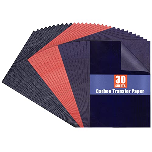 PSLER Carbon Paper for Tracing - 30pcs Graphite Transfer Paper, A4 - color: black&red&blue