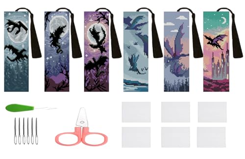 DYAIANGMU 6 Pcs Cross Stitch Bookmark Kit for Adults Beginner 2.3x7.8 inch - color: SQY005